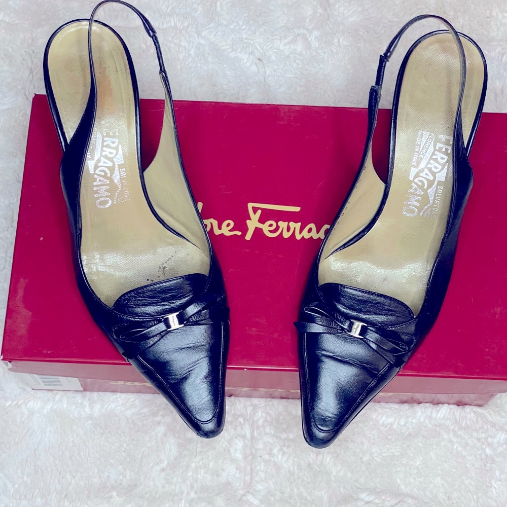 Salvatore Ferragamo black Allesandra sling back low heel size 7.5